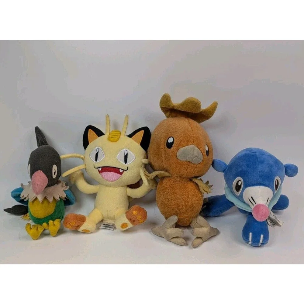 Pokemon Plush Lot of 4 Meowth Torchic Popplio Natu TOMY WCT Nintendo Stuffed...